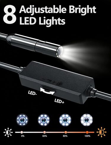 1920P HD Borescope Inspection Camera with 8 Adjustable LED Lights, 16.4FT Semi-Rigid Snake Cable, IP67 Waterproof, Fiber Optic Scope Compatible with iPhone, iPad, Samsung & Android/iOS Devices（5.5mm） in Kuwait