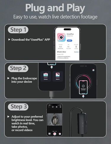 1920P HD Borescope Inspection Camera with 8 Adjustable LED Lights, 16.4FT Semi-Rigid Snake Cable, IP67 Waterproof, Fiber Optic Scope Compatible with iPhone, iPad, Samsung & Android/iOS Devices（5.5mm） in Kuwait