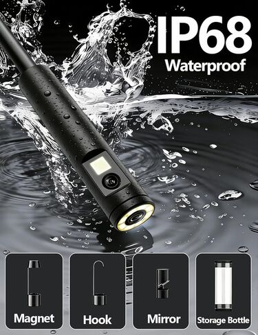 كاميرا منظار مزدوجة العدسات مع ضوء، منظار HD 1920P مع 8 مصابيح LED قابلة للتعديل، سلك ثعبان شبه صلب بطول 16.4 قدم، أداة فحص مقاومة للماء IP68 لهواتف iPhone، Android، السيارات، السباكة، التدفئة والتهوية وتكييف الهواء (7.9 مم) in Kuwait