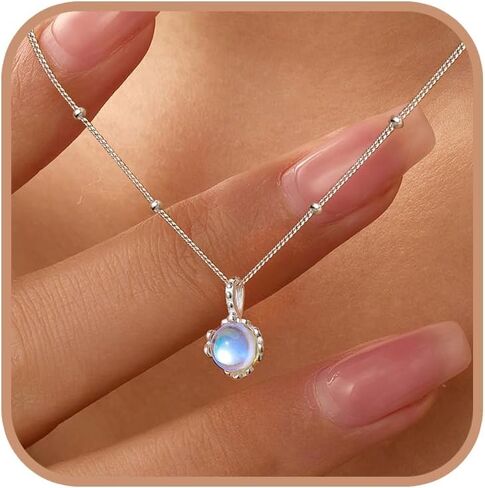 925 Sterling Silver Dainty Moonstone Choker Necklaces for Women Cute Blue Crystal Chain Pendant Necklace Moonstone Charm Jewelry New Beginnings Birthday Wedding Christmas Jewelry Gift for Her in Kuwait