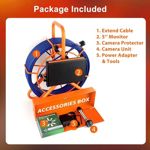 Sewer Camera 100FT/30M Pipe Inspection Borescope Endoscope Camera with Light 6 LEDs 5" IPS Screen 17MM Plumbing Snake 5000 Mah Battery,1080P High-Definition Industrial Sewer Camera in Saudi Arabia