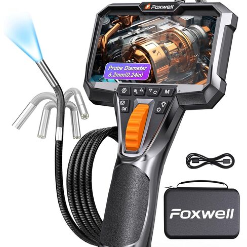 FOXWELL Y400-Elite 220° منظار مفصلي ثنائي الاتجاه، كاميرا منظار نحيفة للغاية 0.24 بوصة مع ضوء، 1920P HD، IP67 مقاومة للماء، نطاق ثعبان مرن 5.3FT لفحص المنزل لأنابيب محرك السيارات in Saudi Arabia