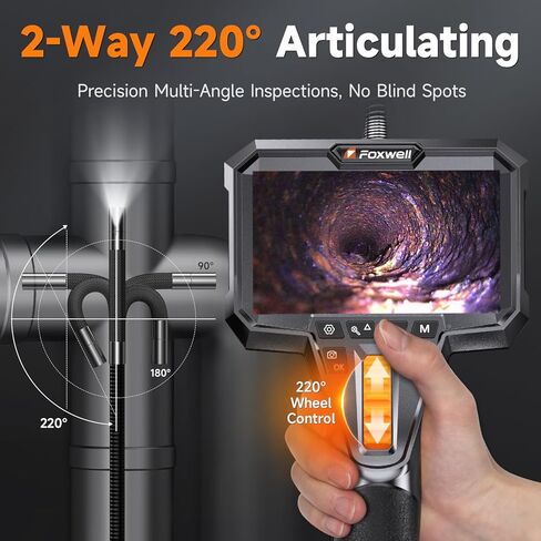 FOXWELL Y400-Elite 220° منظار مفصلي ثنائي الاتجاه، كاميرا منظار نحيفة للغاية 0.24 بوصة مع ضوء، 1920P HD، IP67 مقاومة للماء، نطاق ثعبان مرن 5.3FT لفحص المنزل لأنابيب محرك السيارات in Kuwait