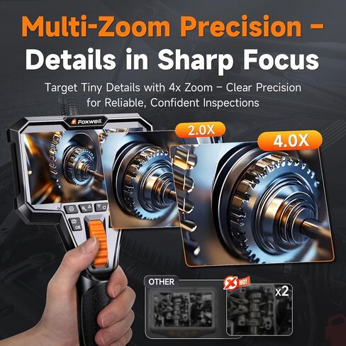 FOXWELL Y400-Elite 220° منظار مفصلي ثنائي الاتجاه، كاميرا منظار نحيفة للغاية 0.24 بوصة مع ضوء، 1920P HD، IP67 مقاومة للماء، نطاق ثعبان مرن 5.3FT لفحص المنزل لأنابيب محرك السيارات in Kuwait
