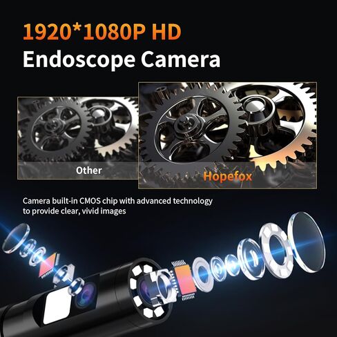Borecope with Light 5M, 5in Dual Lens Endoscope Camera with Light, Digital Inspection Camera, 7.9mm IP67 Waterproof Endoscope, 5M/16.4FT Semi-Rigid for Car Wall Plumbing-6PCS ACCS in Kuwait