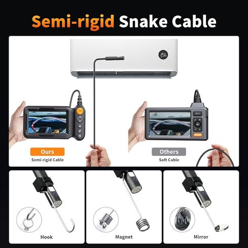 Borecope with Light 5M, 5in Dual Lens Endoscope Camera with Light, Digital Inspection Camera, 7.9mm IP67 Waterproof Endoscope, 5M/16.4FT Semi-Rigid for Car Wall Plumbing-6PCS ACCS in Kuwait