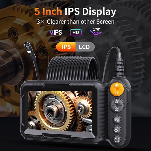 Borecope with Light 5M, 5in Dual Lens Endoscope Camera with Light, Digital Inspection Camera, 7.9mm IP67 Waterproof Endoscope, 5M/16.4FT Semi-Rigid for Car Wall Plumbing-6PCS ACCS in Kuwait