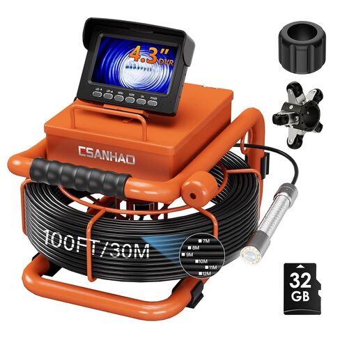Sewer Camera 100FT/30M Borescopes Plumbing Snake Pipe Inspection Camera DVR & Audio Recorder 17/22mm with 5600Mah Battery 4.3" IPS Screen 12 LEDs HD 1000TVL 32GB (22MM Camera) in Saudi Arabia
