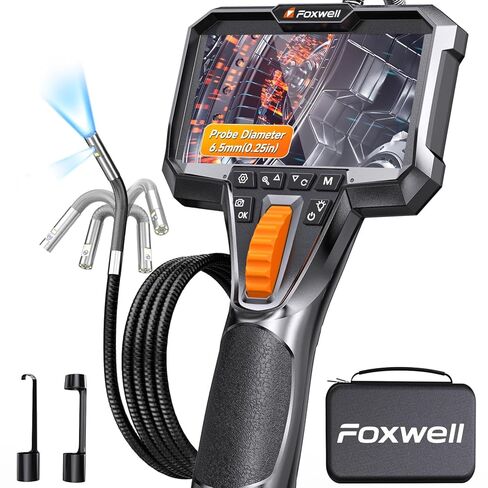 FOXWELL Y400-Elite 220° منظار مفصلي ثنائي الاتجاه، كاميرا منظار نحيفة للغاية 0.24 بوصة مع ضوء، 1920P HD، IP67 مقاومة للماء، نطاق ثعبان مرن 5.3FT لفحص المنزل لأنابيب محرك السيارات in Kuwait