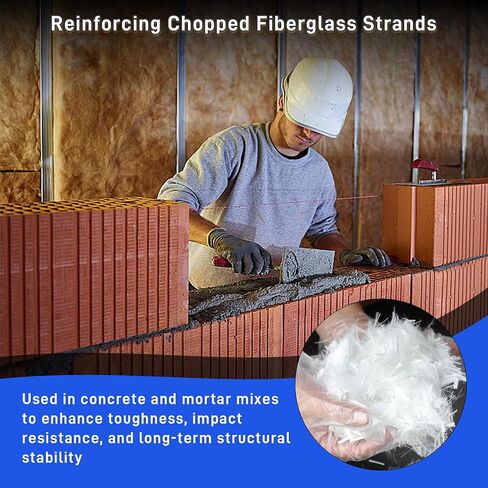 8.8 LB Fiberglass for Concrete, Chopped Fiberglass Strand with 3/4" Length for Cement Plaster Mortar Reinforcement, Anti-Crack Anti-Seepage Concretes Fiber Mix Additive for Wall Garden Floor Buliding in Saudi Arabia