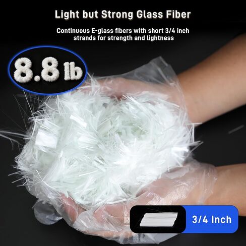 8.8 LB Fiberglass for Concrete, Chopped Fiberglass Strand with 3/4" Length for Cement Plaster Mortar Reinforcement, Anti-Crack Anti-Seepage Concretes Fiber Mix Additive for Wall Garden Floor Buliding in Saudi Arabia