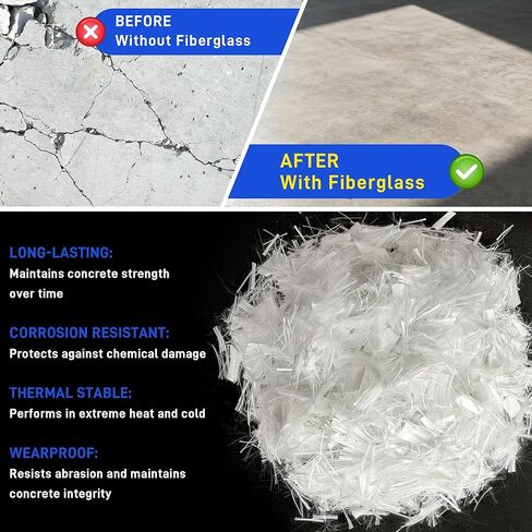 8.8 رطل من الألياف الزجاجية للخرسانة، حبلا من الألياف الزجاجية المقطعة بطول 3/4 بوصة لتعزيز ملاط ​​الجص الأسمنتي، مادة مضادة للتشقق ومضادة للتسرب، مزيج من الألياف الخرسانية المضافة لبناء أرضية الحديقة والجدار in Kuwait