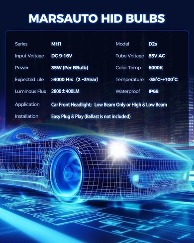 مصابيح Marsauto D2S HID، 85122 66240 66040 66240CBI (85122C1) لتجميع HID، لمبة إضاءة ضباب 6000K بيضاء باردة 35 وات، حزمة من 2 in Saudi Arabia