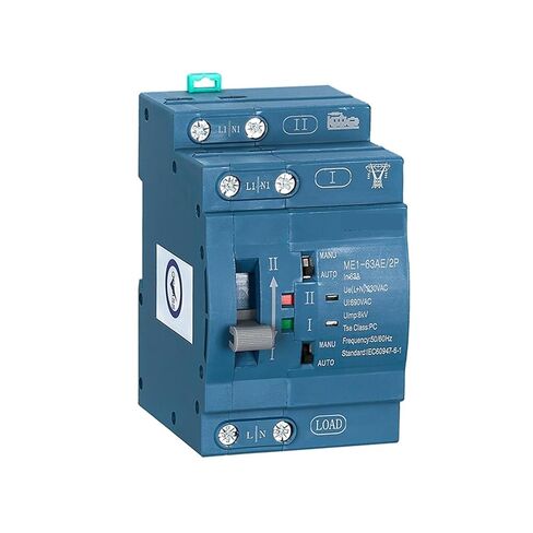 مزدوج الطاقة 63A 230VAC مفتاح النقل التلقائي ME1-63AE 2P PC نوع DIN-Rail تصاعد الإسكان الأزرق in Saudi Arabia