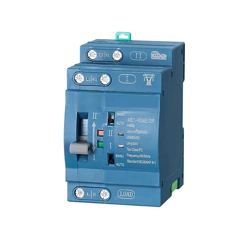 مزدوج الطاقة 63A 230VAC مفتاح النقل التلقائي ME1-63AE 2P PC نوع DIN-Rail تصاعد الإسكان الأزرق in Saudi Arabia