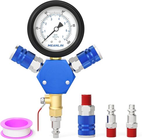 MEANLIN MEASURE 3-Way Air Manifold with 100 Psi Pressure Gauge, Aluminum Industrial Hex Quick Connect Fittings Air Splitter for Air Compressor Hose Accessories Quick Connect Fittings in Saudi Arabia