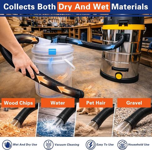 Dust Separator - High-Efficiency Cyclone Dust Separator, Low-Profile Dust Separator for Standard 5 Gallon Buckets, Wet & Dry Debris, Includes 90° Elbows & 2-1/2" Hose in Kuwait