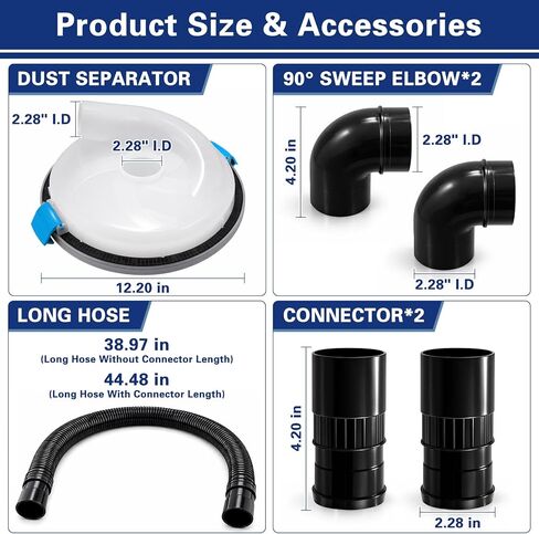 Dust Separator - High-Efficiency Cyclone Dust Separator, Low-Profile Dust Separator for Standard 5 Gallon Buckets, Wet & Dry Debris, Includes 90° Elbows & 2-1/2" Hose in Kuwait