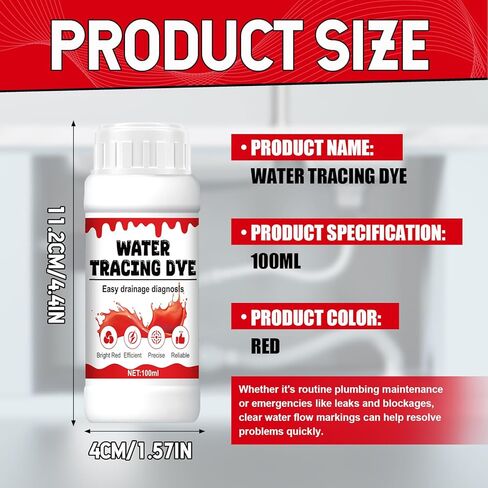 Water Tracing Dye, Oil Leak Dye Coolant Leak dyes Fast and Accurate High Concentration and Stability High-Contrast Visualization for Swimming Pool Spa Pipes Roof, 100ml Red in Kuwait