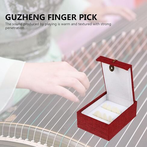Guzheng Finger Protectors Set with Adhesive Tape, Small and Large Size Faux Nails for Adults, White Sheep Tallow Material, 8 Pieces with Storage Box, Fingertip Protection in Kuwait