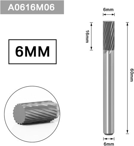 نتوءات سبيكة 6 مم رسم معدني من كربيد التنجستين أداة دوارة لحفر CNC أدوات كاشطة لطحن المعادن وتلميع 1 قطعة (CX1225M06) in Kuwait