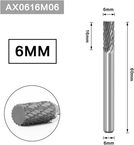 نتوءات سبيكة 6 مم رسم معدني من كربيد التنجستين أداة دوارة لحفر CNC أدوات كاشطة لطحن المعادن وتلميع 1 قطعة (CX1225M06) in Kuwait