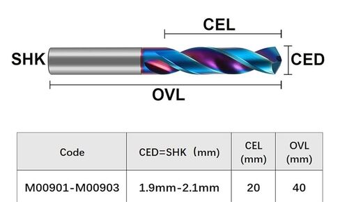 Vsharp HRC65 Solid Carbide Twist Drill Bit Tungsten Steel NACO4 Coating Drill Bit for Cast Iron Alloy Stainless Steel Aluminium(2.1mm,1PCS) in Saudi Arabia