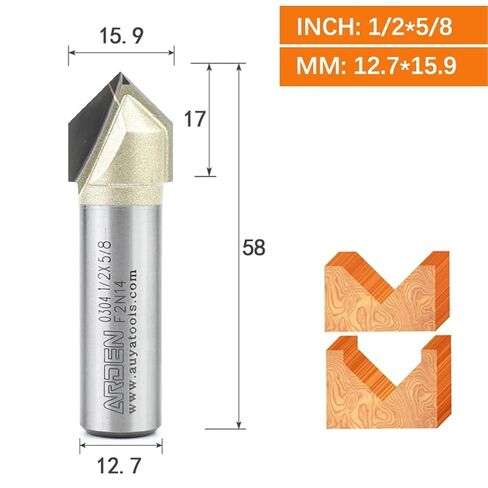 قطعة توجيه من Arden 90 درجة V 1/2 بوصة مثلث كربيد على شكل V-Groove لقمة توجيه النجارة الشطب نقش ثلاثي الأبعاد للخشب الصلب MDF (12.7x15.9) in Kuwait