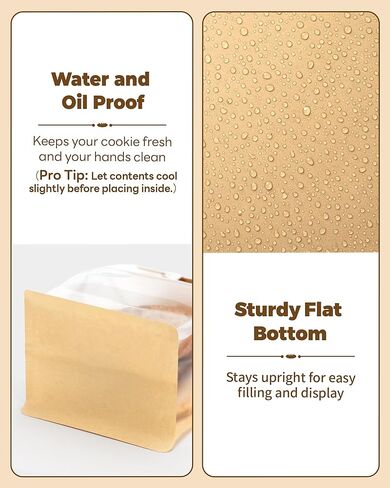 50 قطعة من أكياس البسكويت الصغيرة مع ختم، 3.9x3.1x8.2 بوصة أكياس مخبز بقفل من القصدير مع نافذة، حقيبة تغليف البسكويت الورقية القابلة للإغلاق للكعك والحلوى والبراوني والحلوى والجرانولا in Kuwait