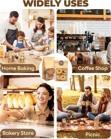 50 قطعة من أكياس البسكويت الصغيرة مع ختم، 3.9x3.1x8.2 بوصة أكياس مخبز بقفل من القصدير مع نافذة، حقيبة تغليف البسكويت الورقية القابلة للإغلاق للكعك والحلوى والبراوني والحلوى والجرانولا in Kuwait