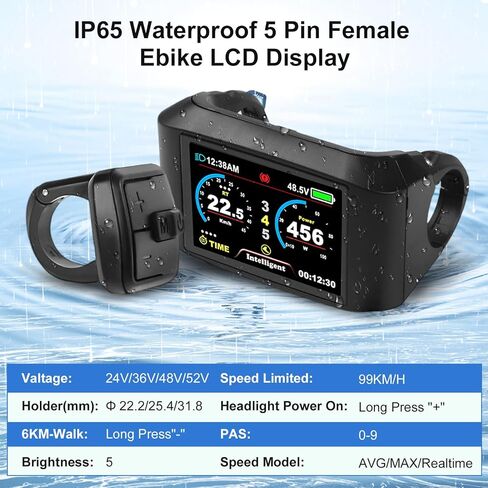 شاشة 5Pin أنثى Ebike LCD 750C مناسبة لمحرك Bafang BBS01B BBS02B، لـ G320 / G340، بروتوكول UART للاتصالات CAN-Bus، متوافق مع 24 فولت/36 فولت/48 فولت، كمبيوتر الدراجة in Saudi Arabia