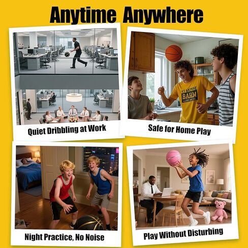 مقاس 7 (29.5 بوصة) كرة سلة صامتة رسمية ذات أخاديد مرجحة، شحن غير مضغوط، رغوة PU احترافية، مثالية للمراوغة الصامتة في الداخل والخارج (1.28 رطل، أسود) in Kuwait