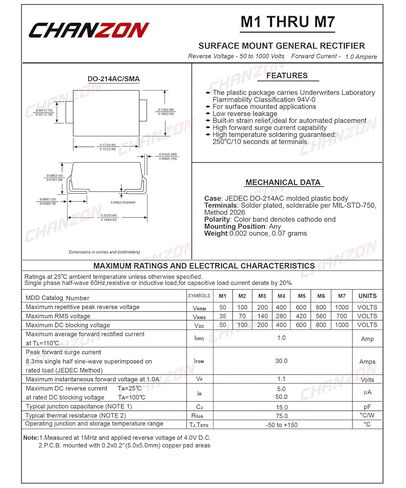 (Pack of 100 Pieces) Chanzon M4 SMD Rectifier Diode 1A 400V SMA (DO-214AC) 1 Amp 400 Volt Electronic Silicon Diodes in Saudi Arabia
