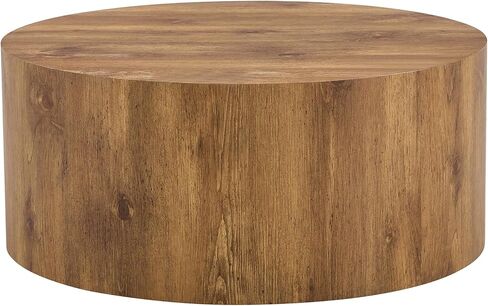 Modern Round Coffee Table, 27.5 x 27.5 x 12 inches, Wooden Drum Style with Anti-Slip Feet, Natural Wood (Wood+MDF1) in Saudi Arabia