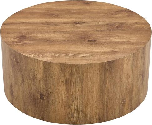 Modern Round Coffee Table, 27.5 x 27.5 x 12 inches, Wooden Drum Style with Anti-Slip Feet, Natural Wood (Wood+MDF1) in Saudi Arabia