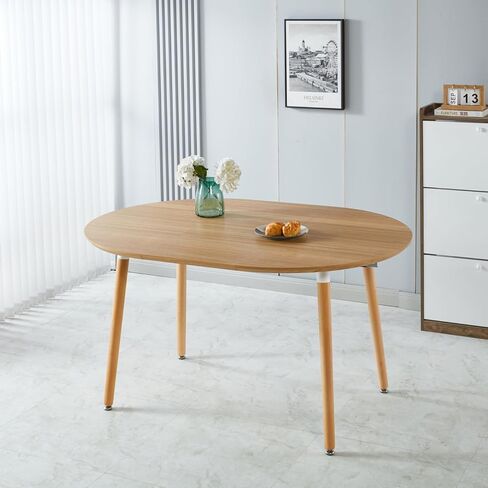 طاولة طعام مستديرة، سطح من خشب البلوط MDF بأرجل معدنية، 39.37 عرض × 29.52 ارتفاع بوصة in Saudi Arabia