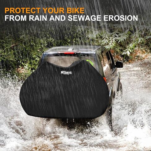 MYDAYS Bike Cover for 2 Bikes on Hitch Rack - Waterproof 600D Oxford Transport Cover for SUV, RV & Truck - Windproof Bicycle Carrier Cover with Buckles & Storage Bag - Travel Shield for E-Bikes & MTB in Kuwait