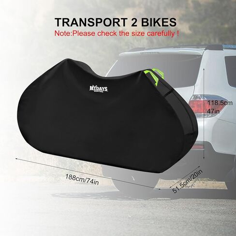 MYDAYS Bike Cover for 2 Bikes on Hitch Rack - Waterproof 600D Oxford Transport Cover for SUV, RV & Truck - Windproof Bicycle Carrier Cover with Buckles & Storage Bag - Travel Shield for E-Bikes & MTB in Kuwait
