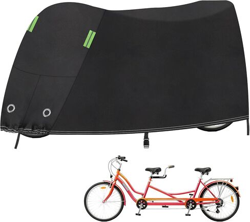 Klmnop Tandem Bicycle Cover, Extra Long Bike Waterproof Outdoor Storage Cover for 2 Seater Bike, Heavy Duty Oxford Fabric Sun Rain Snow Protector for City Electric Mountain Bikes(Black) in Saudi Arabia