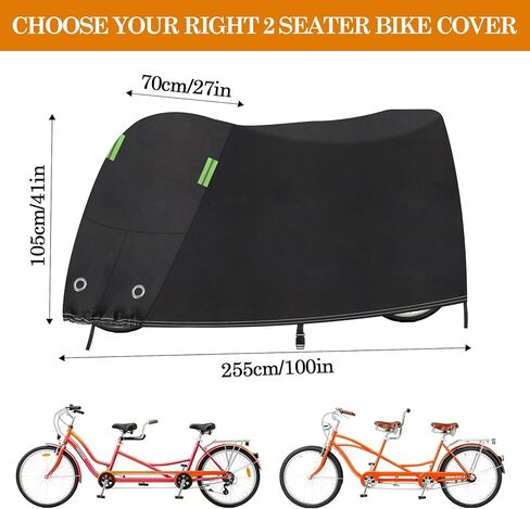 Klmnop Tandem Bicycle Cover, Extra Long Bike Waterproof Outdoor Storage Cover for 2 Seater Bike, Heavy Duty Oxford Fabric Sun Rain Snow Protector for City Electric Mountain Bikes(Black) in Saudi Arabia