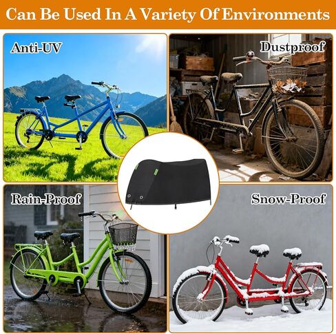 Klmnop Tandem Bicycle Cover, Extra Long Bike Waterproof Outdoor Storage Cover for 2 Seater Bike, Heavy Duty Oxford Fabric Sun Rain Snow Protector for City Electric Mountain Bikes(Black) in Saudi Arabia