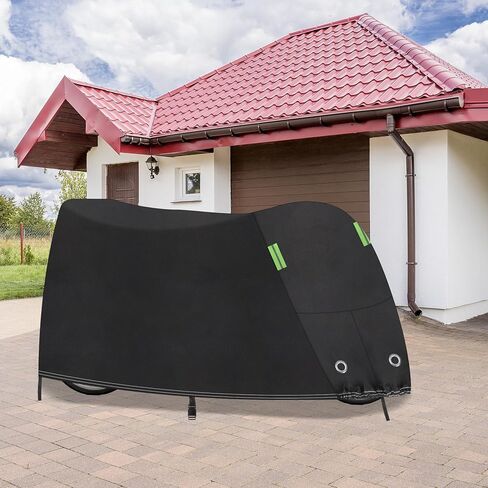 Klmnop Tandem Bicycle Cover, Extra Long Bike Waterproof Outdoor Storage Cover for 2 Seater Bike, Heavy Duty Oxford Fabric Sun Rain Snow Protector for City Electric Mountain Bikes(Black) in Saudi Arabia