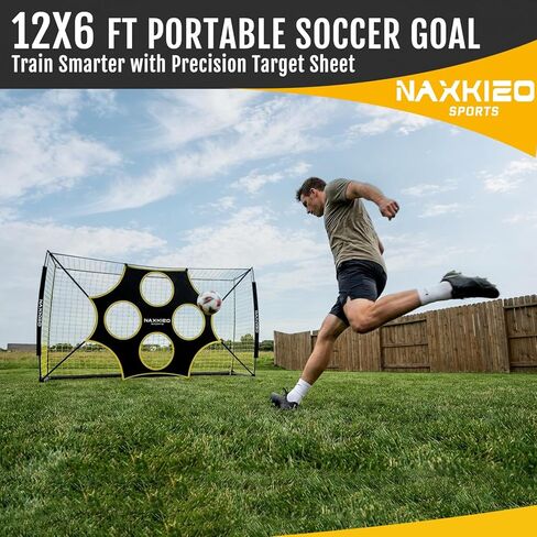 Soccer Goal, 12X6 FT Soccer Goal for Backyard, Precision Target and Training Cones Included, Upgraded Metal Base, Anti-Tear Netting, Soccer Practice Equipment with Carry Bag in Kuwait