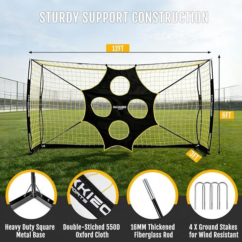 Soccer Goal, 12X6 FT Soccer Goal for Backyard, Precision Target and Training Cones Included, Upgraded Metal Base, Anti-Tear Netting, Soccer Practice Equipment with Carry Bag in Kuwait