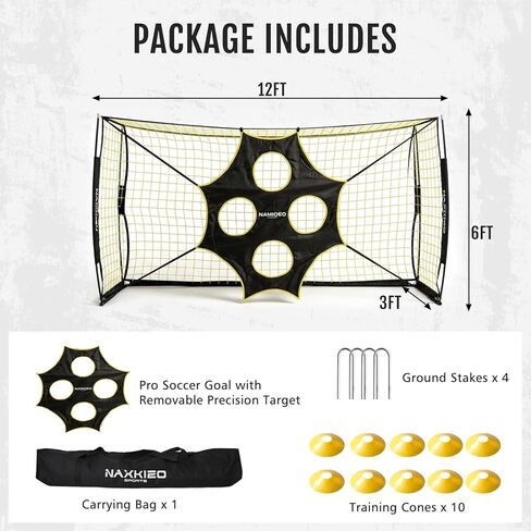 Soccer Goal, 12X6 FT Soccer Goal for Backyard, Precision Target and Training Cones Included, Upgraded Metal Base, Anti-Tear Netting, Soccer Practice Equipment with Carry Bag in Kuwait