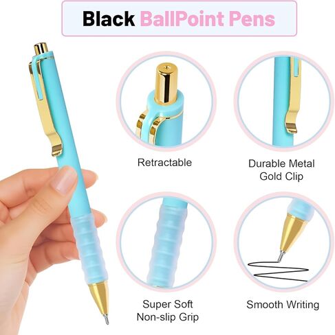 Pens Ballpoint, 12 Pcs Smooth Writing Pens, Ball Point Pens Black Ink Medium Point (1.0mm), Retractable Pretty Journaling Pens School Office Supplies for Women & Men in Kuwait