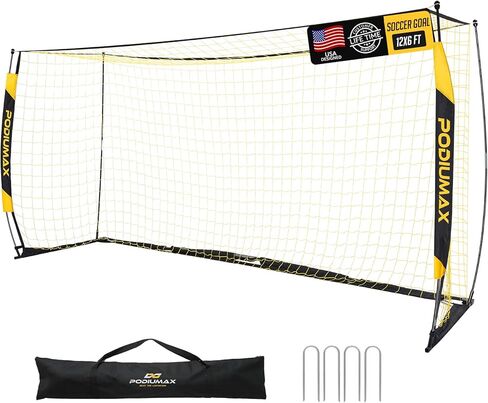 PodiuMax Soccer Goal, 12X6FT Soccer Goals for Backyard Training, Upgraded Collapsible Metal Base, Portable Soccer Goal for Indoor Outdoor, Easy Set Up Soccer Net with 1 Carry Bag & 4 Ground Stakes in Kuwait