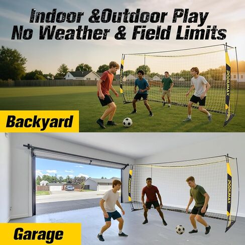 PodiuMax Soccer Goal, 12X6FT Soccer Goals for Backyard Training, Upgraded Collapsible Metal Base, Portable Soccer Goal for Indoor Outdoor, Easy Set Up Soccer Net with 1 Carry Bag & 4 Ground Stakes in Kuwait