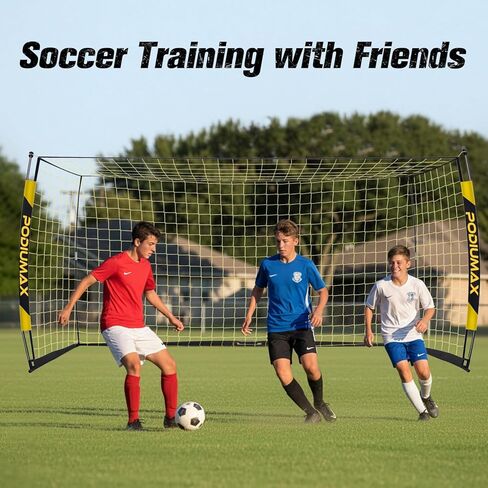 PodiuMax Soccer Goal, 12X6FT Soccer Goals for Backyard Training, Upgraded Collapsible Metal Base, Portable Soccer Goal for Indoor Outdoor, Easy Set Up Soccer Net with 1 Carry Bag & 4 Ground Stakes in Kuwait