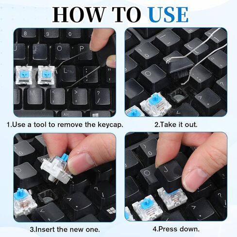 50 PCS Blue Mechanical Keyboard, Switches Keyboard Clicker with Remover Tool Key Clicker Accurate Typing Dustproof and Waterproof Keyboards Accessories for Mechanical Gaming Keyboards in Kuwait